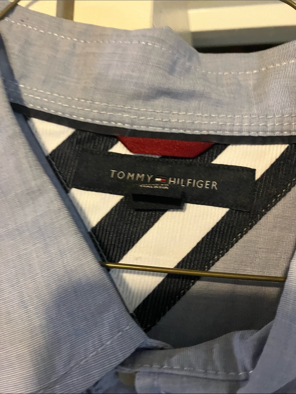 Tommy Hilfiger Light Blue Men's Dress Shirt with Subtle Stripe Texture